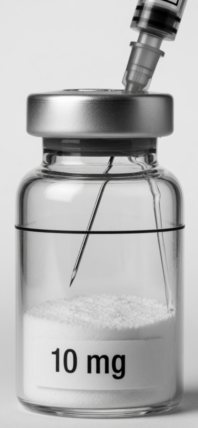 Needle aimed at the inner glass wall so water runs down the side, not onto the powder