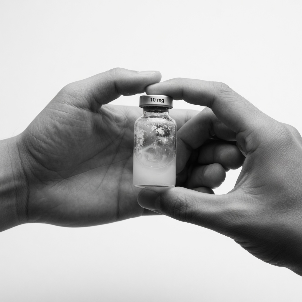 Hands gently rolling a peptide vial