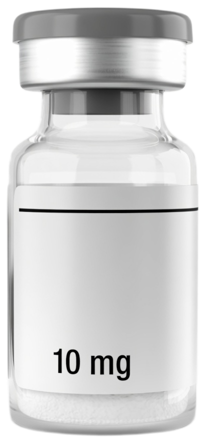 Unbranded 10 mg glass vial with white powder